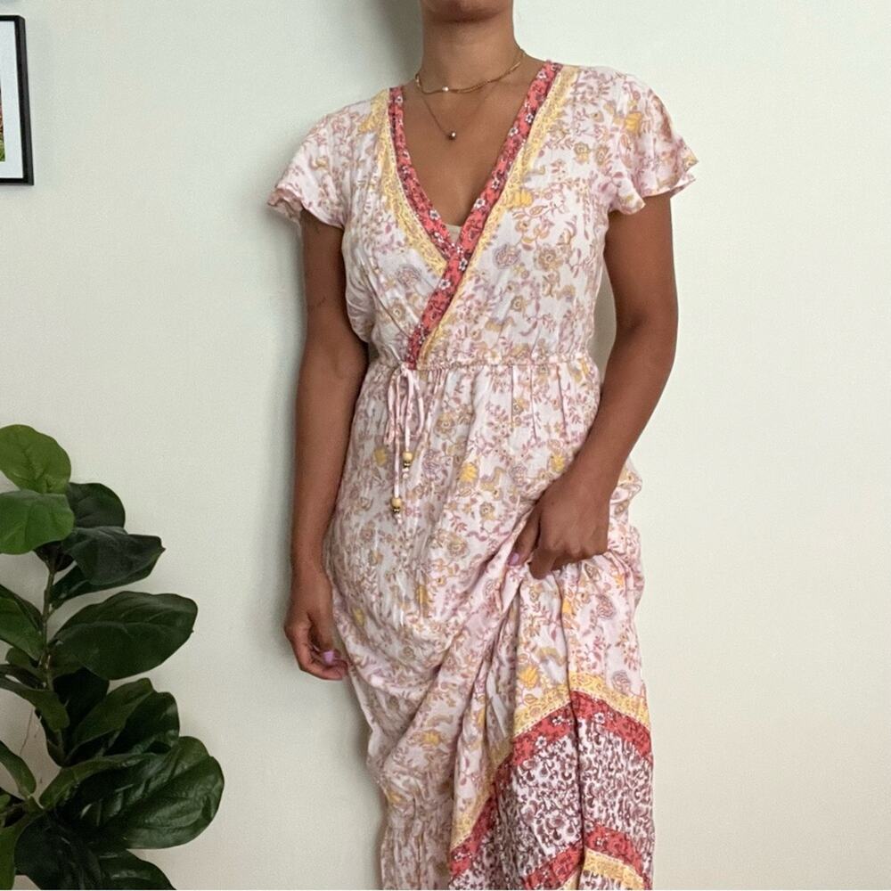 Bebop Floral Maxi Dress Pink Yellow Ruffle Soft Feminine Prairie Coquette Sz M